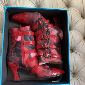Designer John Fluevog Red Floral Women's Ankle Boots